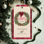 Rode Buffalo Plaid Rustieke Boerderij Kerst Krans Cadeaulabel