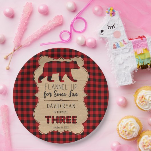 Rode Buffalo speelde verjaardag DRIE Custom Papieren Bordje (Feest)