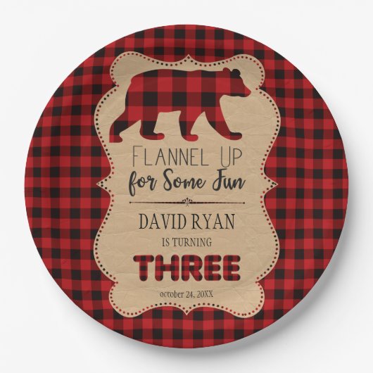 Rode Buffalo speelde verjaardag DRIE Custom Papieren Bordje (Voorkant)