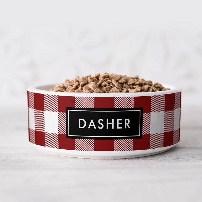 Rode Buffel Controleer Naam Monogram Voerbakje (Creator heeft geüpload)