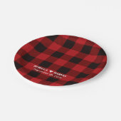 rode buffel geruite rustieke winter bruiloft papieren bordje (Gekanteld)