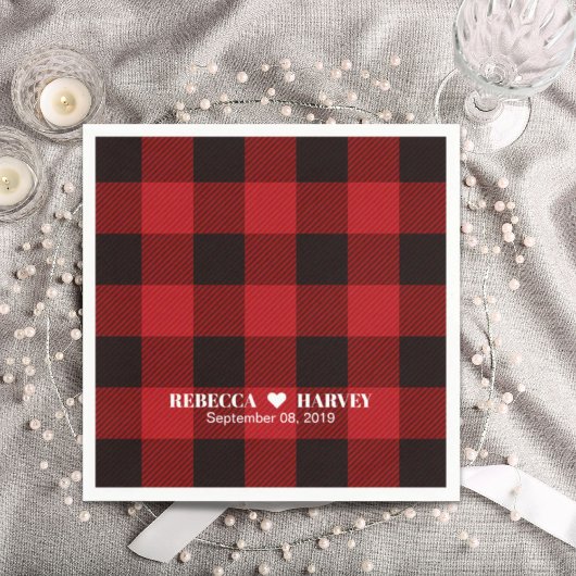 rode buffel geruite rustieke winter bruiloft servet