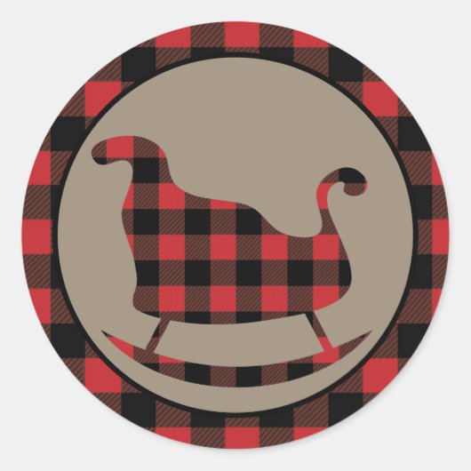 Rode Buffel Plaid Border Kerstslee Ronde Sticker (Voorkant)