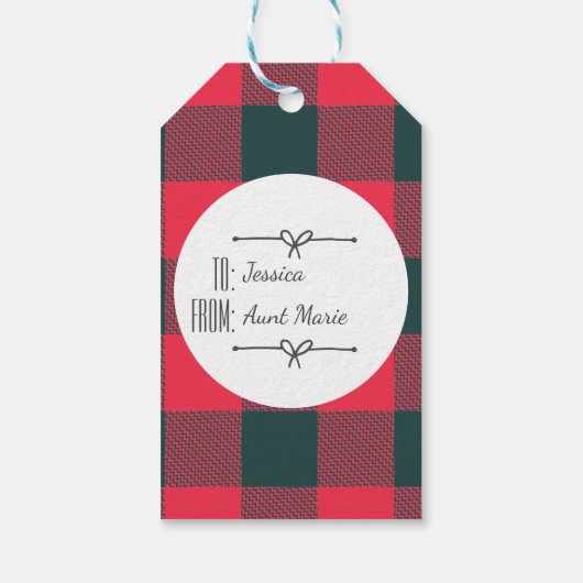 Rode Buffel Plaid Kerst Feestdagen Naam Sjabloon Cadeaulabel (Achterkant)