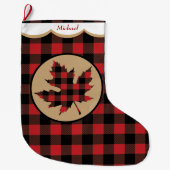 Rode Buffel Plaid Maple Leaf gepersonaliseerd Grote Kerstsok (Voorkant)