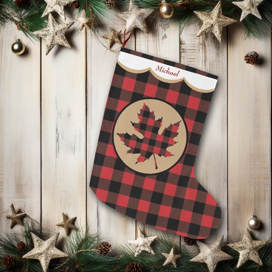 Rode Buffel Plaid Maple Leaf gepersonaliseerd Grote Kerstsok
