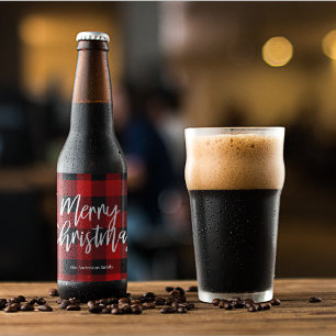 Rode Buffel Plaid & Vrolijk Kerstfeest Persoonlij Bier Etiket