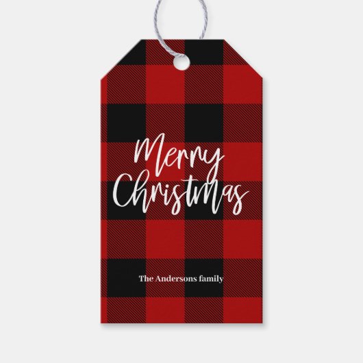 Rode Buffel Plaid & Vrolijk Kerstfeest |Persoonlij Cadeaulabel (Voorkant)