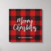 Rode Buffel Plaid & Vrolijk Kerstfeest |Persoonlij Canvas Afdruk (Voorkant)