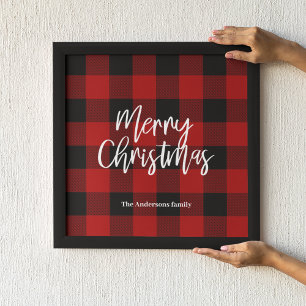 Rode Buffel Plaid & Vrolijk Kerstfeest Persoonlij Canvas Afdruk