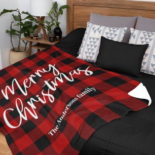 Rode Buffel Plaid & Vrolijk Kerstfeest Persoonlij Fleece Deken