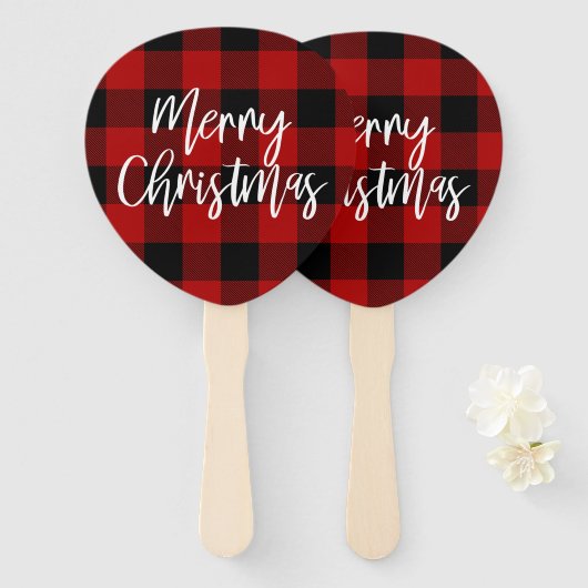 Rode Buffel Plaid & Vrolijk Kerstfeest |Persoonlij Handwaaier (Voorkant en achterkant)
