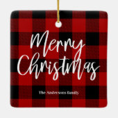 Rode Buffel Plaid & Vrolijk Kerstfeest |Persoonlij Keramisch Ornament (Achterkant)