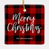 Rode Buffel Plaid & Vrolijk Kerstfeest |Persoonlij Keramisch Ornament (Voorkant)