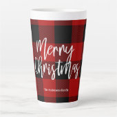 Rode Buffel Plaid & Vrolijk Kerstfeest |Persoonlij Latte Mok (Voorkant)