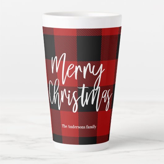 Rode Buffel Plaid & Vrolijk Kerstfeest |Persoonlij Latte Mok (Voorkant)