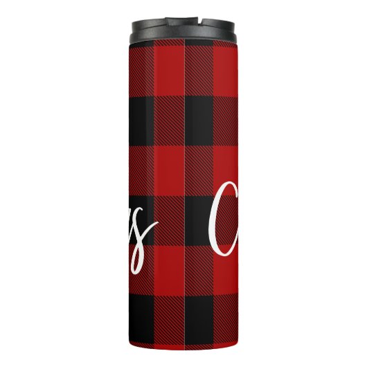 Rode Buffel Plaid & Vrolijk Kerstfeest |Persoonlij Thermosbeker (Achterkant)