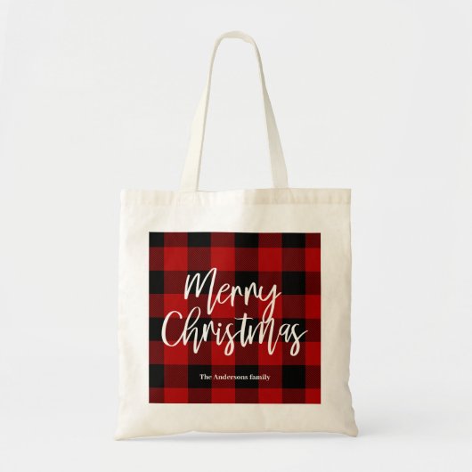 Rode Buffel Plaid & Vrolijk Kerstfeest |Persoonlij Tote Bag (Voorkant)