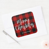 Rode Buffel Plaid & Vrolijk Kerstfeest |Persoonlij Vierkante Sticker (Envelop)