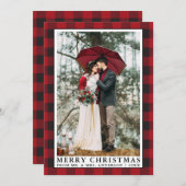 Rode Buffel Plaid Vrolijk Kerstmis Bruiloft Foto Feestdagenkaart (Voorkant / Achterkant)