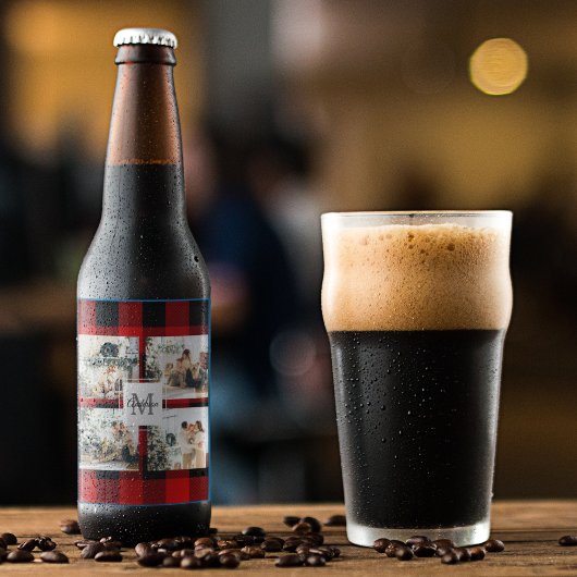 Rode buffels en collage foto's met Initiaal Bier Etiket