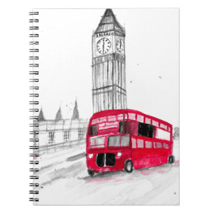 Rode bus Londen Aquarel Vintage Engeland Notitieboek