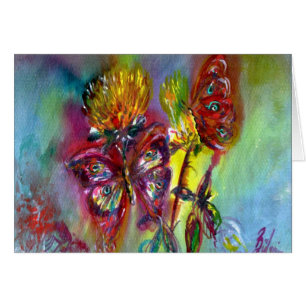 RODE BUTTERFLIES OP GEEL THISTLS, BLUE SKY Floral