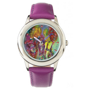 RODE BUTTERFLIES OP GEEL THISTLS, BLUE SKY Floral Horloge