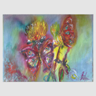 RODE BUTTERFLIES OP GEEL THISTLS, BLUE SKY Floral Tissuepapier