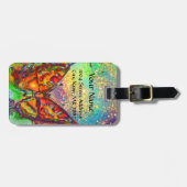 RODE BUTTERFLY BLUE GOLD YELLOW SPARKLES MONOGRAM BAGAGELABEL (Voorkant horizontaal)