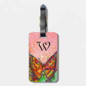 RODE BUTTERFLY PINK GOLD YELLOW SPARKLES Monogram Bagagelabel (Achterkant verticaal)