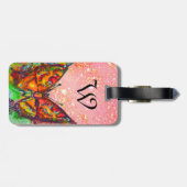 RODE BUTTERFLY PINK GOLD YELLOW SPARKLES Monogram Bagagelabel (Achterkant horizontaal)