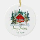 Rode Cabine Vrolijke Kerstmis  Naam Keramisch Ornament (Voorkant)