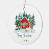 Rode Cabine Vrolijke Kerstmis  Naam Keramisch Ornament (Links)