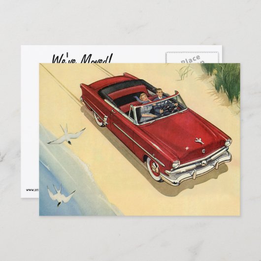 rode cabriolet, adreswijziging aankondigingskaart (Voorkant / Achterkant)