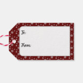 Rode cadeaubijlage met sneeuwval cadeaulabel (Achterkant Horizontaal)