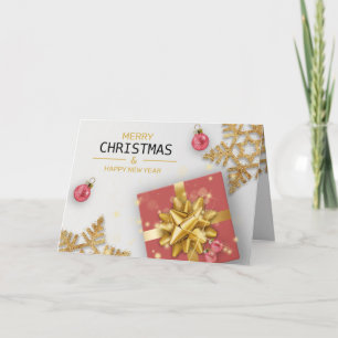 Rode cadeauverpakking Kerstballen Gouden sneeuwvlo Kaart