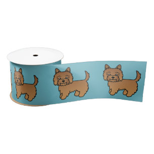 Rode Cairn Terrier Cartoonhond Illustratie Blauw Lint