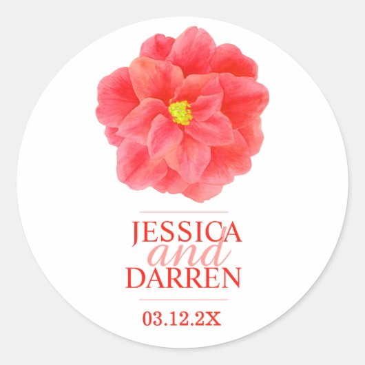 Rode camellia bloem bruiloft sticker (Voorkant)