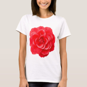 Rode Camellia Bloem Kunst Dames Witte T-Shirt Eleg