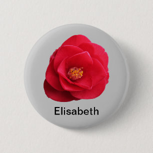 rode camellia bloem voeg uw naam toe ronde button 5,7 cm