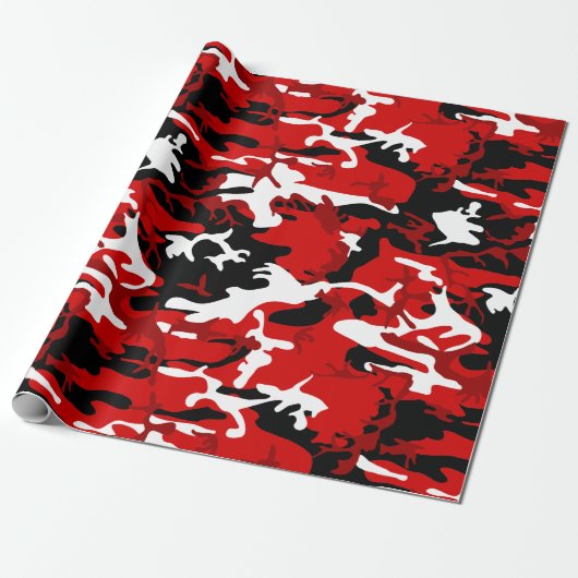 rode camouflage zwart wit camo cadeaupapier (Uitgerold)