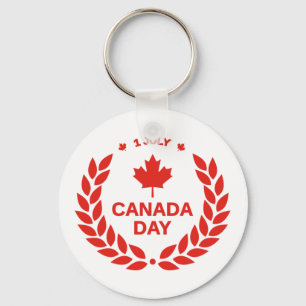 rode canadese dag esdoornblad 1 juli wit sleutelhanger