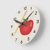 rode Cartoon appel en geel potlood Ronde Klok (Hoek)