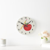 rode Cartoon appel en geel potlood Ronde Klok (Huis)