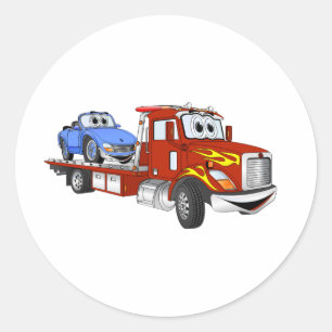 Rode Cartoon Flatbed sleepwagen Ronde Sticker