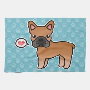 Rode Cartoon Franse Bulldog Liefde Theedoek