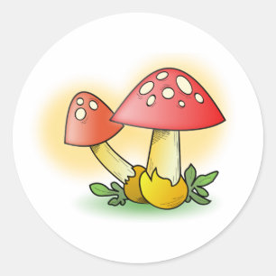 Rode Cartoon paddenstoel met witte vlekken Ronde Sticker