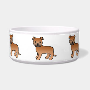 Rode Cartoon Staffordshire Bull Terrier Voerbakje