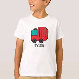 Rode Cartoon Vuilnis/Recyclen Vrachtwagen met Kind T-shirt